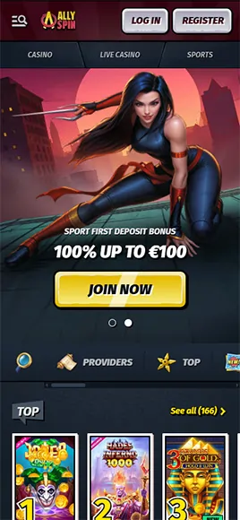 Allyspin Mobile Casino auf Smartphone